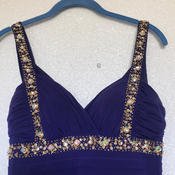 Deep purple & gold embellished prom gown - Picture 2 of 8